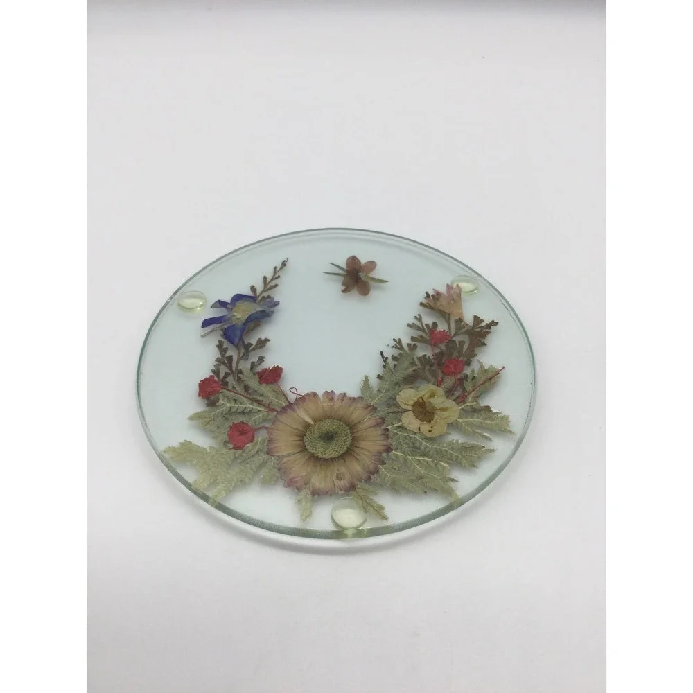 Pair‎ Dried floral glass coasters real flowers cottagecore garden farm shabby